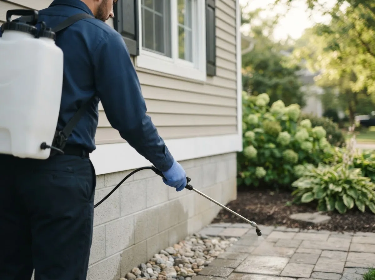 Pest control technician inspecting a home in Lake Como, FL